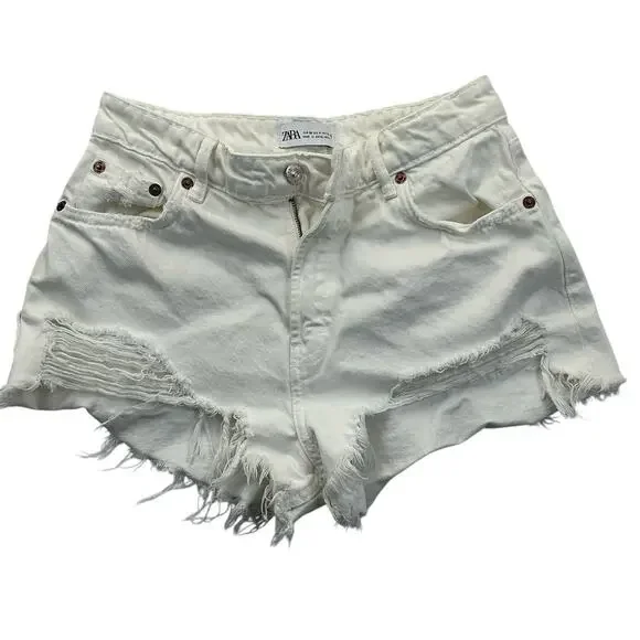 Zara Cut Off Shorts Womens Beach Casual Size 4 White - Picture 1 of 13